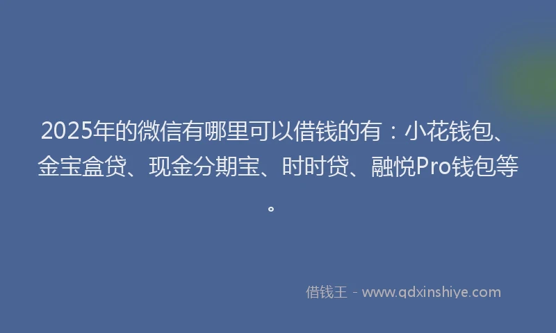 2025年的微信有哪里可以借钱的有：小花钱包、金宝盒贷、现金分期宝、时时贷、融悦Pro钱包等。