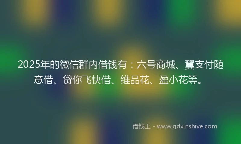 2025年的微信群内借钱有：六号商城、翼支付随意借、贷你飞快借、维品花、盈小花等。