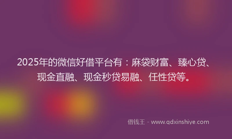 2025年的微信好借平台有：麻袋财富、臻心贷、现金直融、现金秒贷易融、任性贷等。