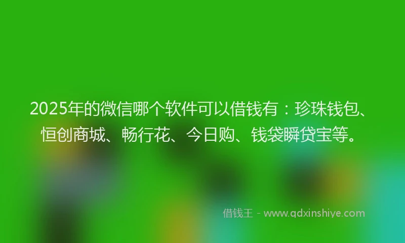 2025年的微信哪个软件可以借钱有：珍珠钱包、恒创商城、畅行花、今日购、钱袋瞬贷宝等。
