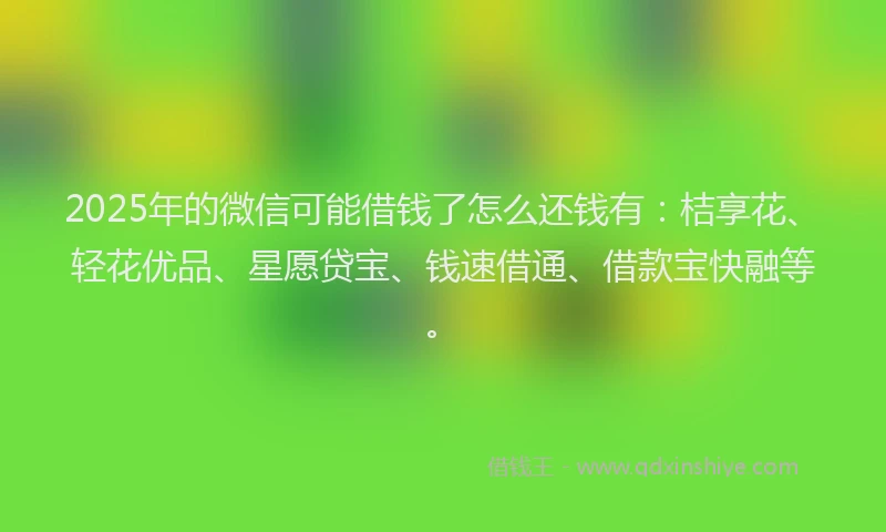 2025年的微信可能借钱了怎么还钱有：桔享花、轻花优品、星愿贷宝、钱速借通、借款宝快融等。