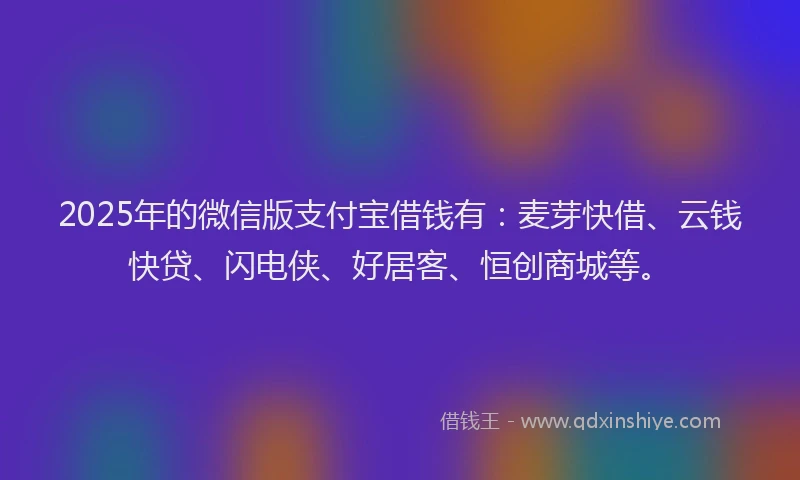 2025年的微信版支付宝借钱有：麦芽快借、云钱快贷、闪电侠、好居客、恒创商城等。