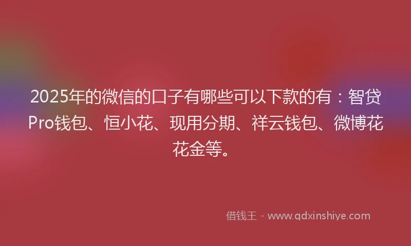 2025年的微信的口子有哪些可以下款的有：智贷Pro钱包、恒小花、现用分期、祥云钱包、微博花花金等。