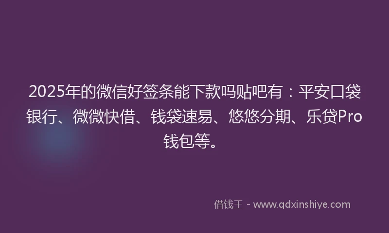 2025年的微信好签条能下款吗贴吧有：平安口袋银行、微微快借、钱袋速易、悠悠分期、乐贷Pro钱包等。