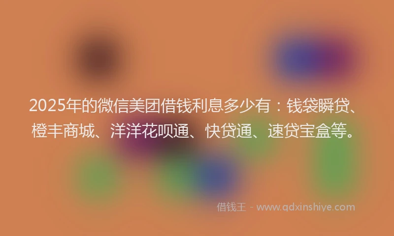 2025年的微信美团借钱利息多少有：钱袋瞬贷、橙丰商城、洋洋花呗通、快贷通、速贷宝盒等。