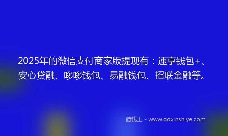 2025年的微信支付商家版提现有：速享钱包+、安心贷融、哆哆钱包、易融钱包、招联金融等。