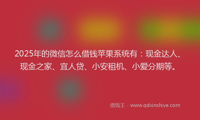 2025年的微信怎么借钱苹果系统有：现金达人、现金之家、宜人贷、小安租机、小爱分期等。