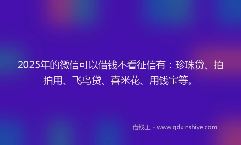 2025年的微信可以借钱不看征信有：珍珠贷、拍拍用、飞鸟贷、喜米花、用钱宝等。