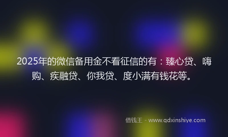 2025年的微信备用金不看征信的有：臻心贷、嗨购、疾融贷、你我贷、度小满有钱花等。