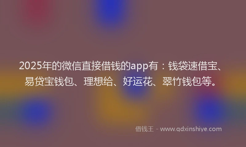 2025年的微信直接借钱的app有：钱袋速借宝、易贷宝钱包、理想给、好运花、翠竹钱包等。