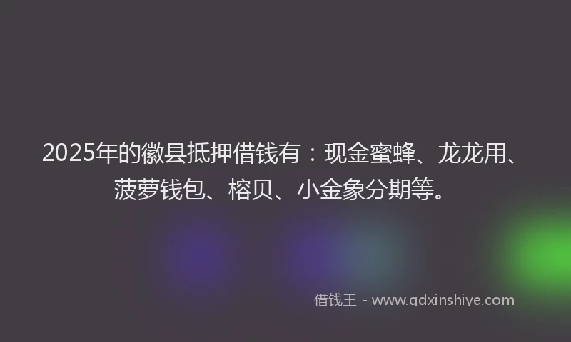 2025年的徽县抵押借钱有：现金蜜蜂、龙龙用、菠萝钱包、榕贝、小金象分期等。