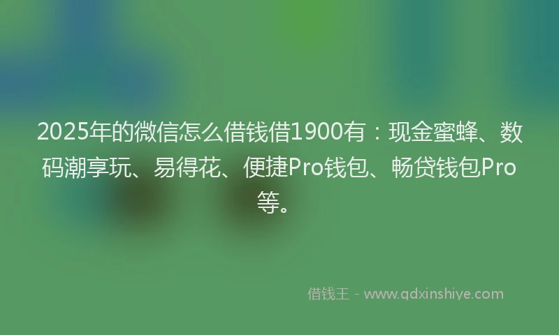 2025年的微信怎么借钱借1900有：现金蜜蜂、数码潮享玩、易得花、便捷Pro钱包、畅贷钱包Pro等。