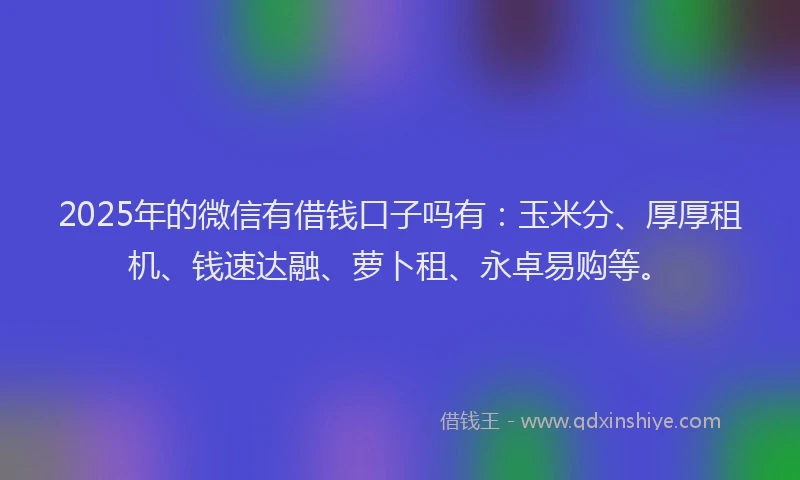 2025年的微信有借钱口子吗有：玉米分、厚厚租机、钱速达融、萝卜租、永卓易购等。