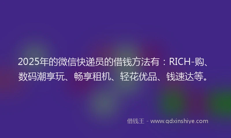 2025年的微信快递员的借钱方法有：RICH-购、数码潮享玩、畅享租机、轻花优品、钱速达等。