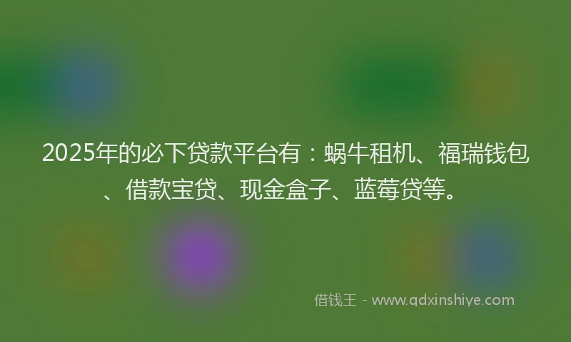 2025年的必下贷款平台有:蜗牛租机、福瑞钱包、借款宝贷、现金盒子、蓝莓贷等。