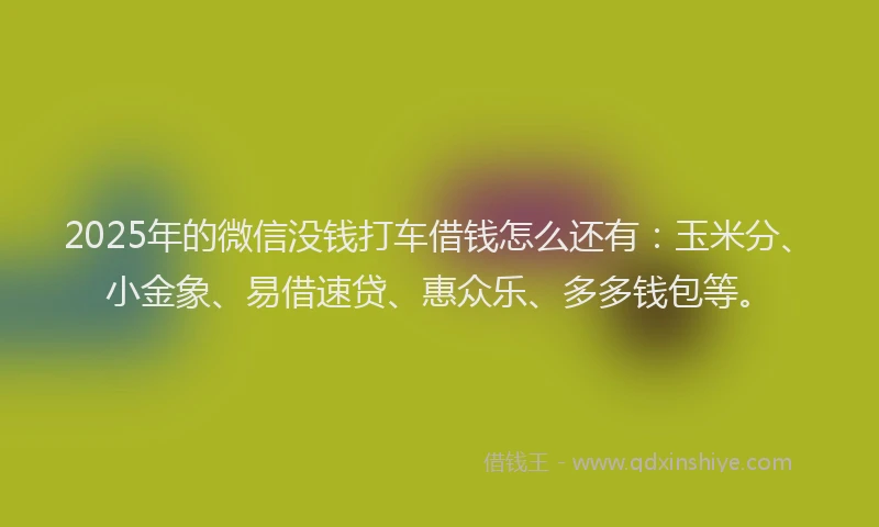 2025年的微信没钱打车借钱怎么还有：玉米分、小金象、易借速贷、惠众乐、多多钱包等。