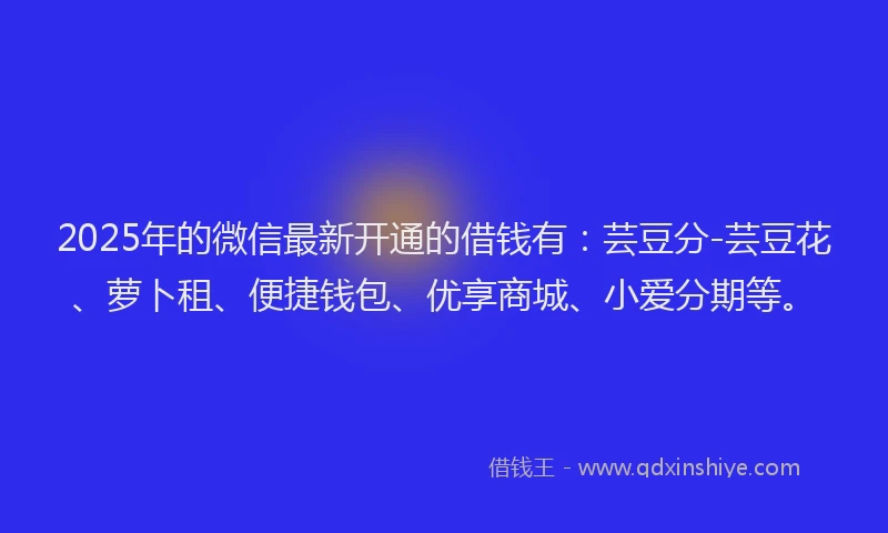 2025年的微信最新开通的借钱有：芸豆分-芸豆花、萝卜租、便捷钱包、优享商城、小爱分期等。