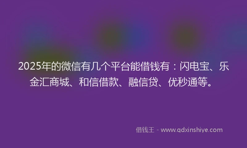 2025年的微信有几个平台能借钱有：闪电宝、乐金汇商城、和信借款、融信贷、优秒通等。