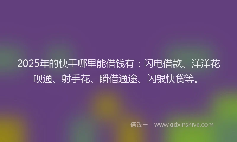 2025年的快手哪里能借钱有：闪电借款、洋洋花呗通、射手花、瞬借通途、闪银快贷等。