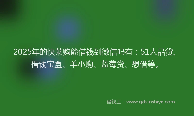 2025年的快莱购能借钱到微信吗有：51人品贷、借钱宝盒、羊小购、蓝莓贷、想借等。