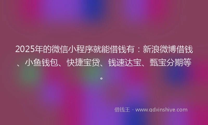 2025年的微信小程序就能借钱有：新浪微博借钱、小鱼钱包、快捷宝贷、钱速达宝、甄宝分期等。