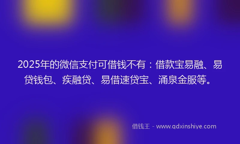 2025年的微信支付可借钱不有：借款宝易融、易贷钱包、疾融贷、易借速贷宝、涌泉金服等。