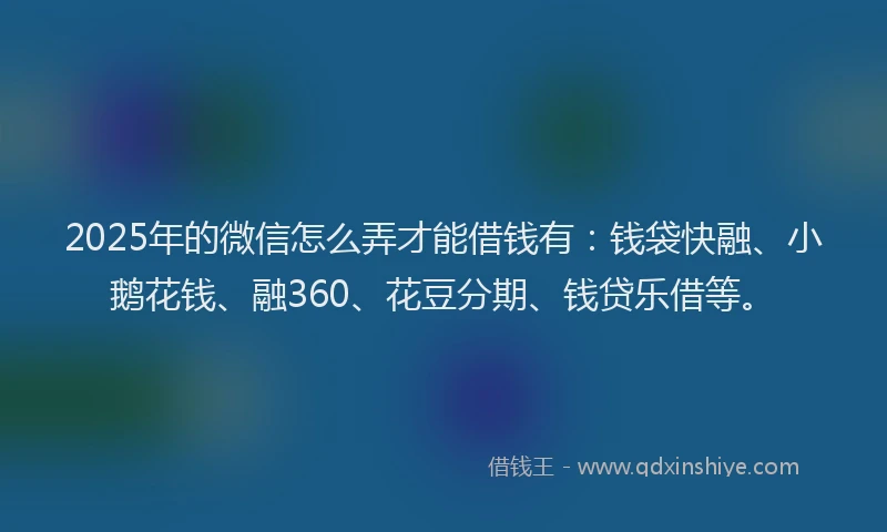 2025年的微信怎么弄才能借钱有：钱袋快融、小鹅花钱、融360、花豆分期、钱贷乐借等。