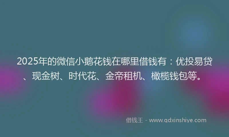 2025年的微信小鹅花钱在哪里借钱有：优投易贷、现金树、时代花、金帝租机、橄榄钱包等。