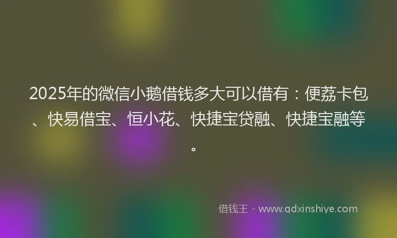 2025年的微信小鹅借钱多大可以借有：便荔卡包、快易借宝、恒小花、快捷宝贷融、快捷宝融等。