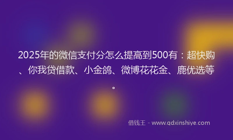 2025年的微信支付分怎么提高到500有：超快购、你我贷借款、小金鸽、微博花花金、鹿优选等。