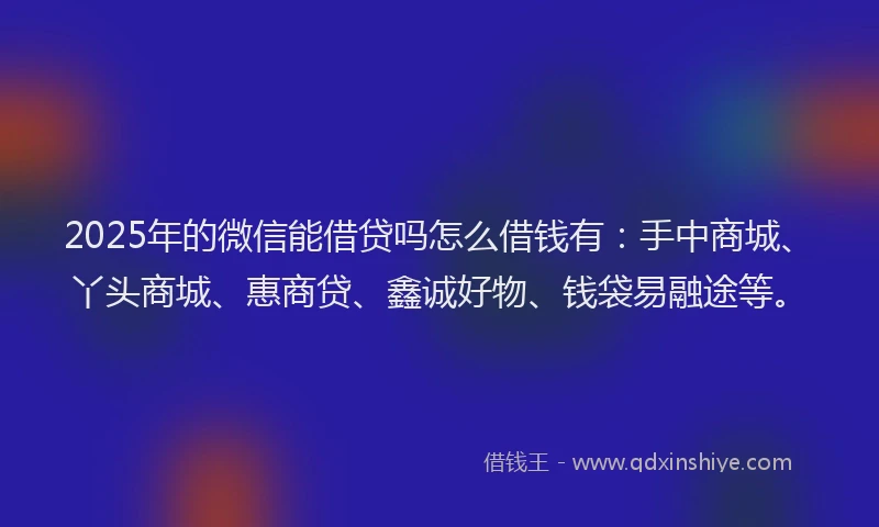 2025年的微信能借贷吗怎么借钱有：手中商城、丫头商城、惠商贷、鑫诚好物、钱袋易融途等。