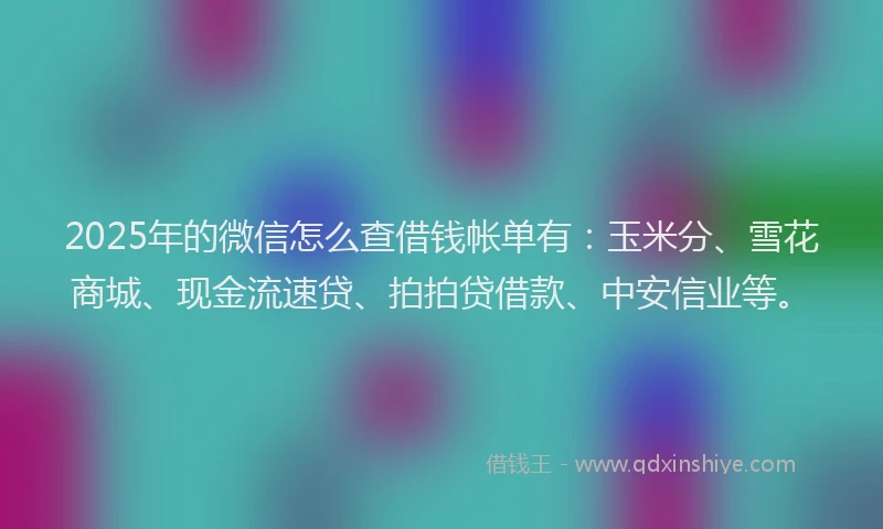 2025年的微信怎么查借钱帐单有：玉米分、雪花商城、现金流速贷、拍拍贷借款、中安信业等。