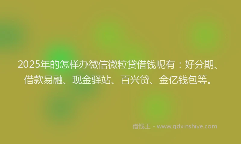 2025年的怎样办微信微粒贷借钱呢有：好分期、借款易融、现金驿站、百兴贷、金亿钱包等。