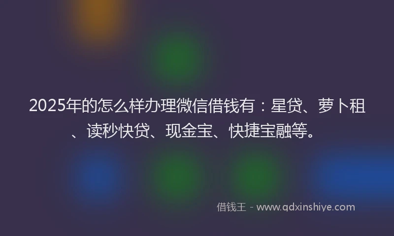 2025年的怎么样办理微信借钱有：星贷、萝卜租、读秒快贷、现金宝、快捷宝融等。
