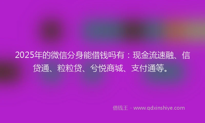2025年的微信分身能借钱吗有：现金流速融、信贷通、粒粒贷、兮悦商城、支付通等。