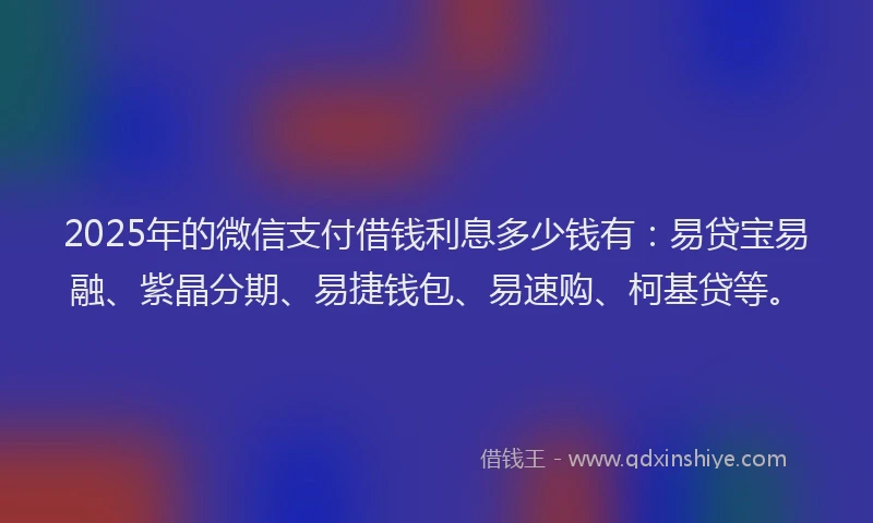 2025年的微信支付借钱利息多少钱有：易贷宝易融、紫晶分期、易捷钱包、易速购、柯基贷等。
