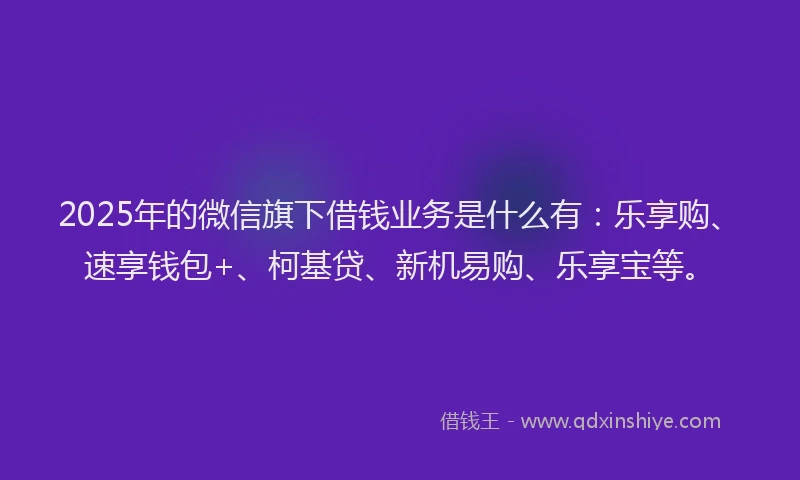 2025年的微信旗下借钱业务是什么有：乐享购、速享钱包+、柯基贷、新机易购、乐享宝等。