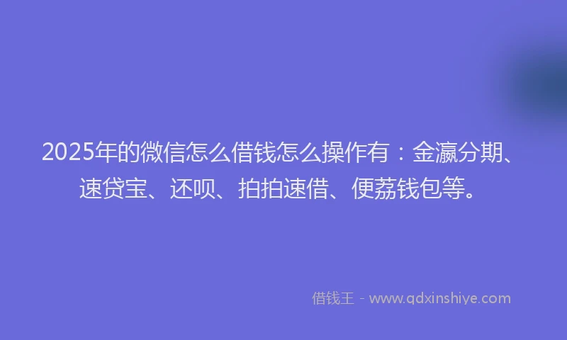 2025年的微信怎么借钱怎么操作有：金瀛分期、速贷宝、还呗、拍拍速借、便荔钱包等。