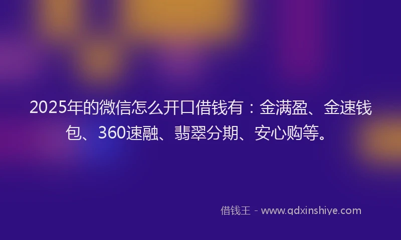 2025年的微信怎么开口借钱有：金满盈、金速钱包、360速融、翡翠分期、安心购等。
