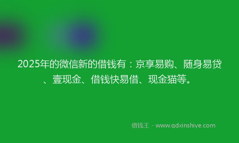 2025年的微信新的借钱有：京享易购、随身易贷、壹现金、借钱快易借、现金猫等。