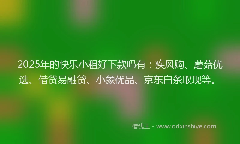 2025年的快乐小租好下款吗有：疾风购、蘑菇优选、借贷易融贷、小象优品、京东白条取现等。