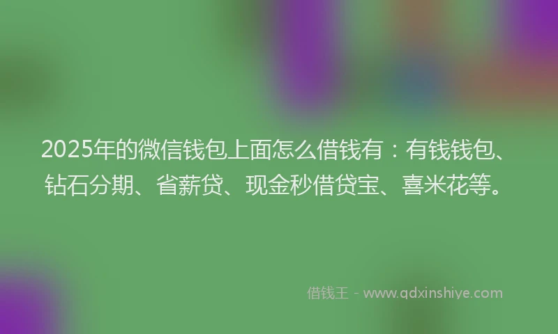 2025年的微信钱包上面怎么借钱有：有钱钱包、钻石分期、省薪贷、现金秒借贷宝、喜米花等。