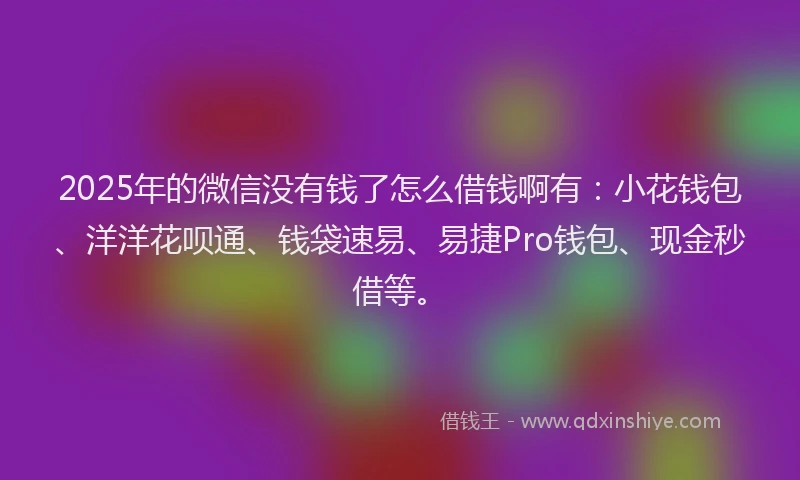 2025年的微信没有钱了怎么借钱啊有：小花钱包、洋洋花呗通、钱袋速易、易捷Pro钱包、现金秒借等。