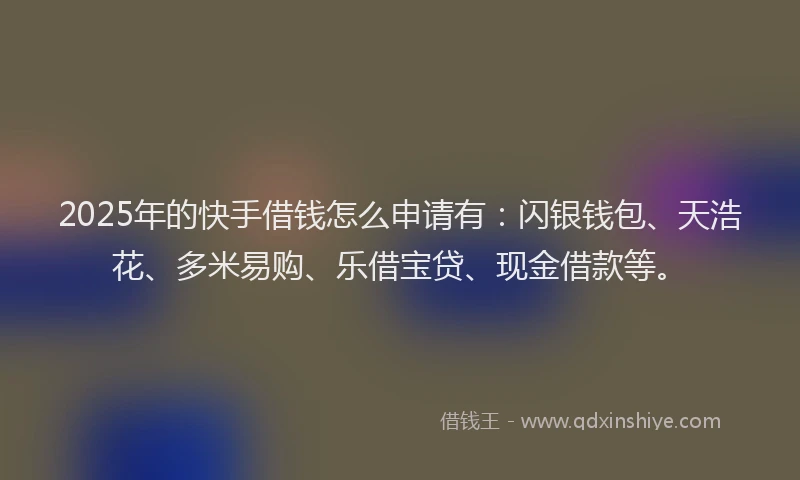 2025年的快手借钱怎么申请有：闪银钱包、天浩花、多米易购、乐借宝贷、现金借款等。