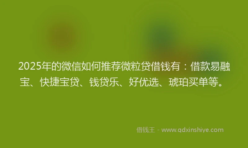 2025年的微信如何推荐微粒贷借钱有：借款易融宝、快捷宝贷、钱贷乐、好优选、琥珀买单等。