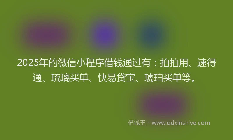 2025年的微信小程序借钱通过有：拍拍用、速得通、琉璃买单、快易贷宝、琥珀买单等。