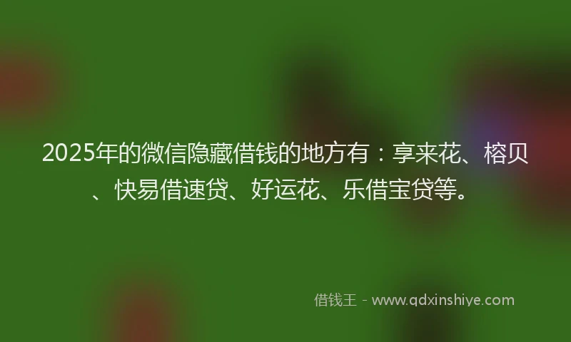2025年的微信隐藏借钱的地方有：享来花、榕贝、快易借速贷、好运花、乐借宝贷等。