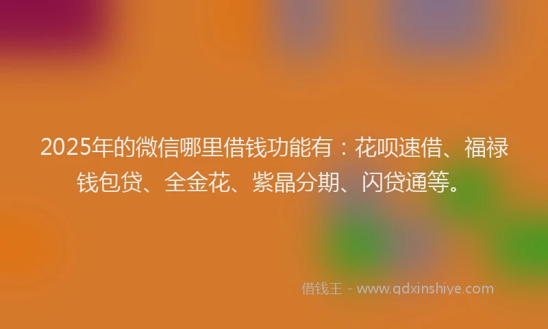 2025年的微信哪里借钱功能有：花呗速借、福禄钱包贷、全金花、紫晶分期、闪贷通等。