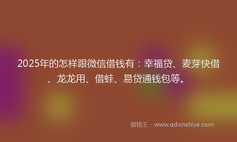 2025年的怎样跟微信借钱有：幸福贷、麦芽快借、龙龙用、借蛙、易贷通钱包等。