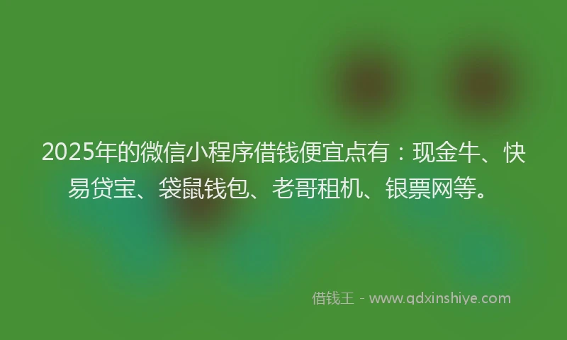 2025年的微信小程序借钱便宜点有：现金牛、快易贷宝、袋鼠钱包、老哥租机、银票网等。